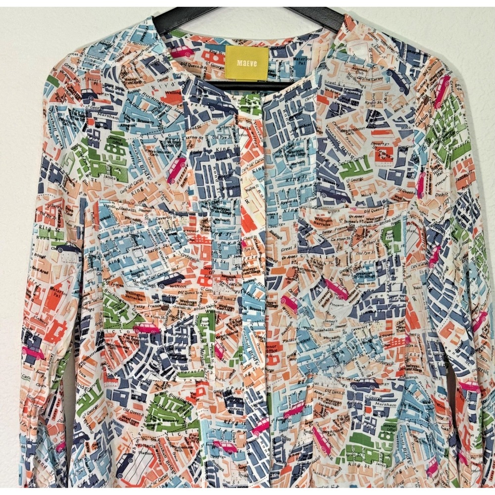 MAEVE Anthropologie Cartography London‎ Map Print Blouse Size 2 Shirt Top - Picture 2 of 16